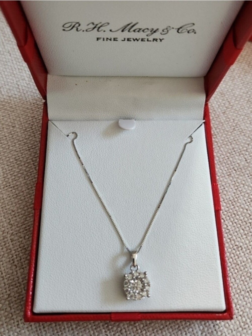 Elegant 14K White Gold Necklace with Diamond Pendant/ From Macy's